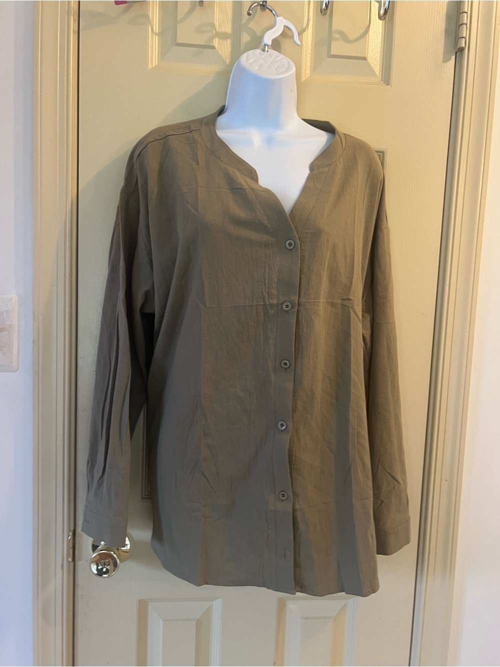 Relaxed V-Neck Button-Front Blazer Jacket - Taupe